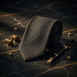 Cravate Motif géométrique micro Luxe Onyx et Or