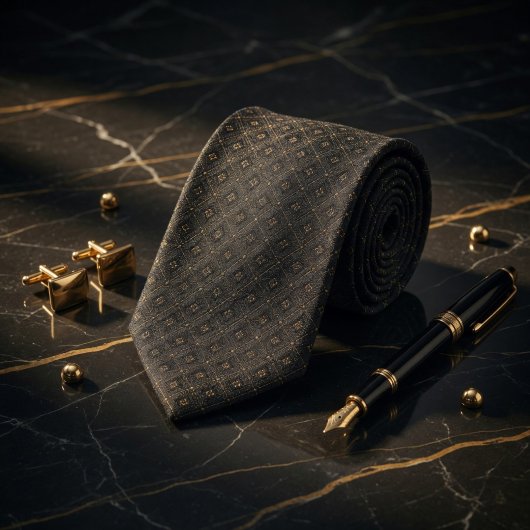 Cravate Motif géométrique micro Luxe Onyx et Or