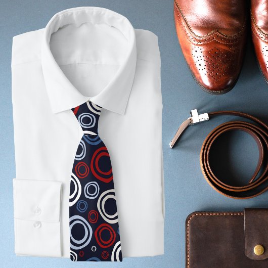 Cravate Motif géométrique moderne rouge blanc et bleu