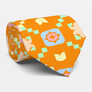 Cravate Motif géométrique pixel en pastel sur orange vibra