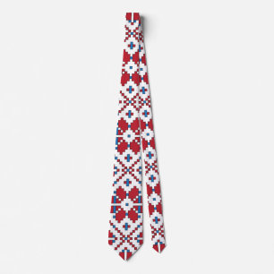 Cravate Motif géométrique tribal rouge, bleu et blanc étoi