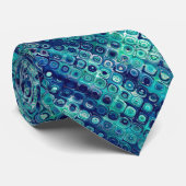 Cravate Motif Géométrique Turquoise Et Bleu (Roulé)