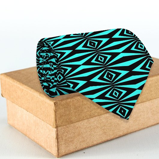 Cravate Motif géométrique Turquoise et noir tendance