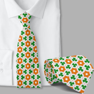 Cravate Motif géométrique vert et orange Irlandais