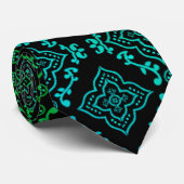 Cravate Motif géométrique vert / Impression indienne (Roulé)