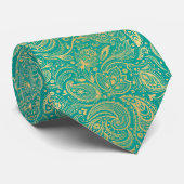 Cravate Motif Gold Et Turquoise Paisley (Roulé)