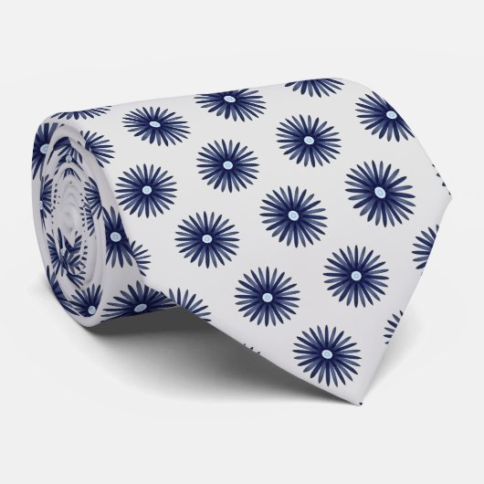 Cravate Motif graphique à fleurs bleues (Roulé)
