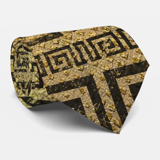 Cravate Motif grec de méandre d'or vintage (Roulé)