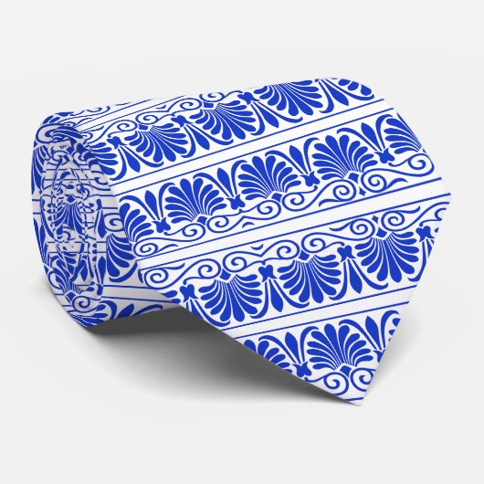 Cravate Motif grec méditerranéen bleu (Roulé)