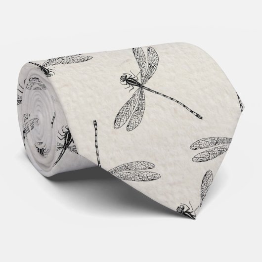 Cravate Motif gris de libellule (Roulé)