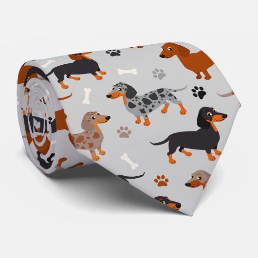 Cravate Motif gris des pattes et des os de Dachshund (Roulé)