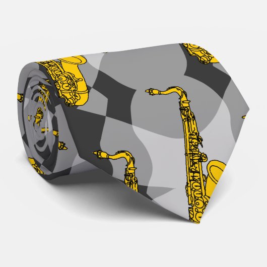 Cravate Motif gris saxophone (Roulé)