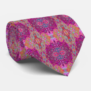 Cravate Motif Groovy Abstrait Magenta Rose, Bleu et Rouge
