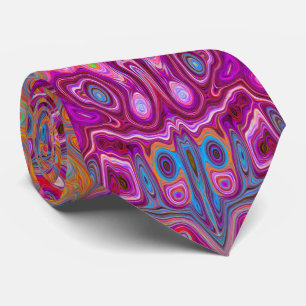 Cravate Motif Groovy Abstrait Magenta Rose, Bleu et Rouge