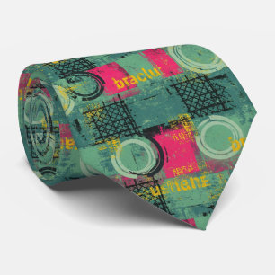 Cravate Motif Grunge Abstrait avec Formes Géométriques