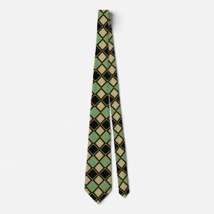 Cravate Motif Harlequin en Or, Vert et Noir