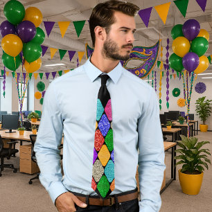 Cravate Motif Harlequin Moderne Pailleté Mardi Gras