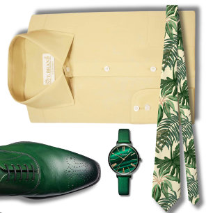Cravate Motif hawaïen Monstera vert