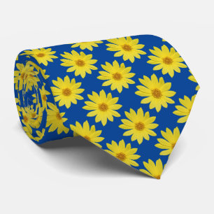 Cravate Motif Helianthus 'Lemon Queen' - Bleu Profond