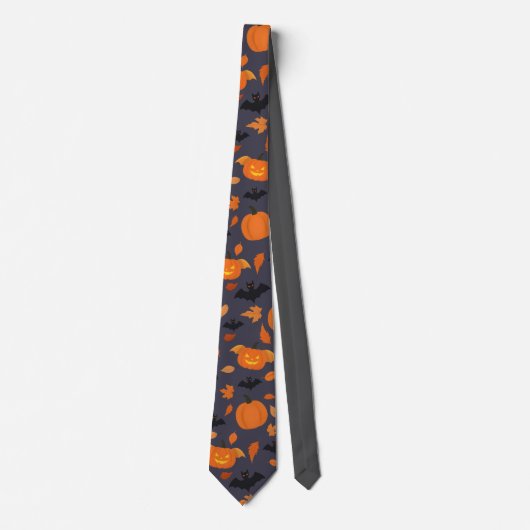 Cravate Motif Helloween | citrouille, chauve-souris, feuil (Devant)