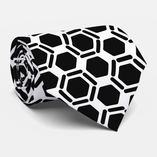 Cravate Motif hexagonal noir et blanc (Roulé)