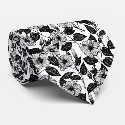 Cravate Motif Hibiscus (Roulé)