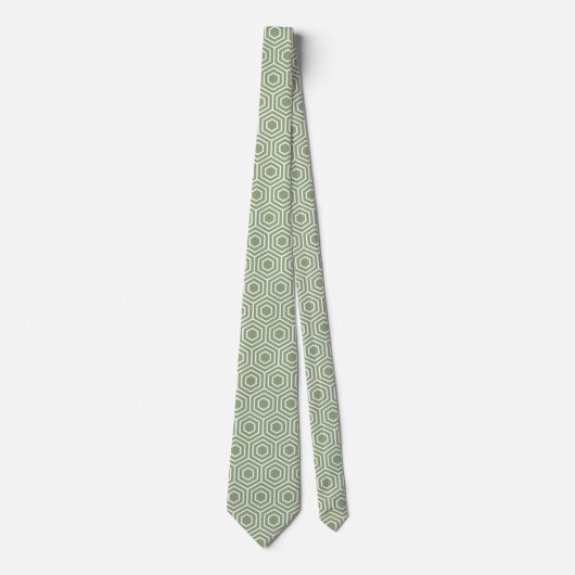 Cravate Motif Honeycomb Sage Green Hexagon (Devant)