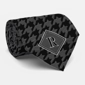 Cravate Motif Houndstooth Monogrammé Bois Noir & Gris (Roulé)
