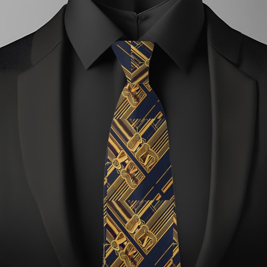 Cravate Motif industriel moderne bleu et or