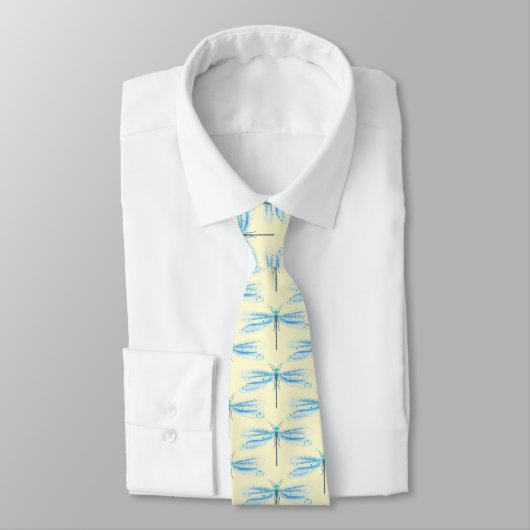 Cravate Motif Insectes Anciens Libellule Bleue (Attaché)