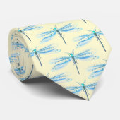 Cravate Motif Insectes Anciens Libellule Bleue (Roulé)