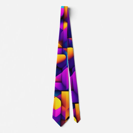Cravate Motif Isométrique violet jaune 3D moderne (Devant)
