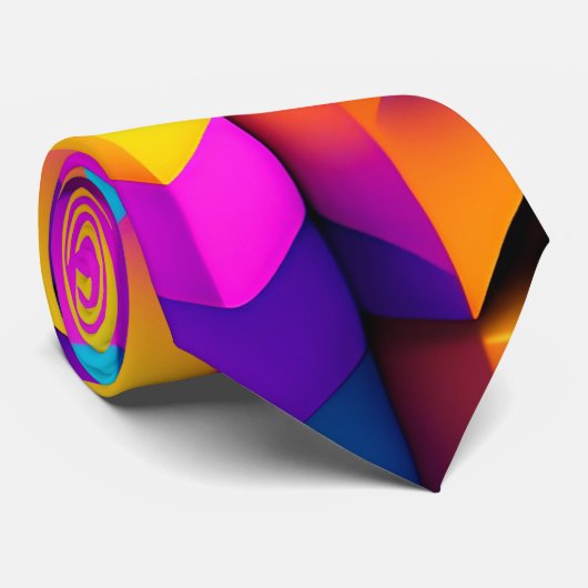 Cravate Motif Isométrique violet jaune 3D moderne (Roulé)