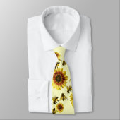 Cravate Motif jaune d'été de tournesols et d'abeilles de (Attaché)