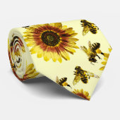 Cravate Motif jaune d'été de tournesols et d'abeilles de (Roulé)