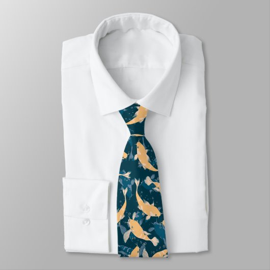 Cravate Motif jaune et bleu - Koi Fish (Attaché)