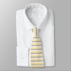 Cravate Motif Jaune Gris Blanc Chevron Zig Zag Hommes