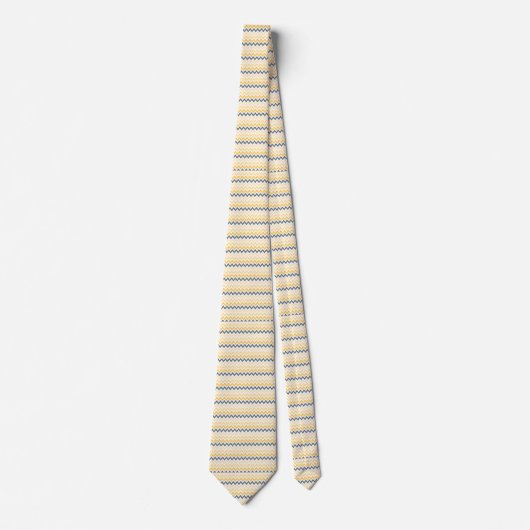 Cravate Motif Jaune Gris Blanc Chevron Zig Zag Hommes (Devant)