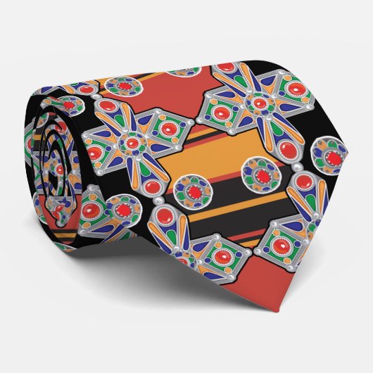 CRAVATE MOTIF KABYLE AMAZIGH SYMBOLE DE BERBERBERB STROPDAS (Opgerold)