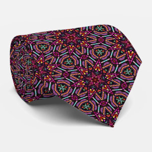 Cravate Motif kaléidoscope rose turquoise violet orange