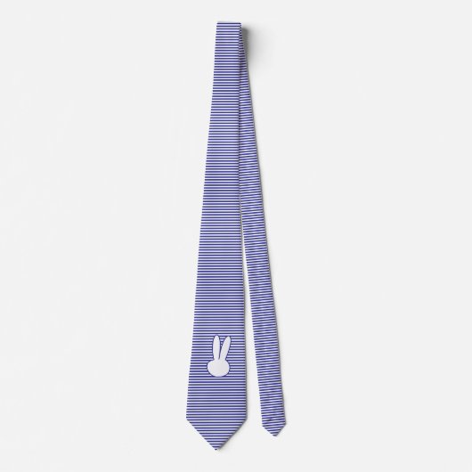 Cravate Motif lapin blanc et rayures bleues (Devant)