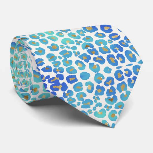 Cravate Motif léopard bleu or (Roulé)
