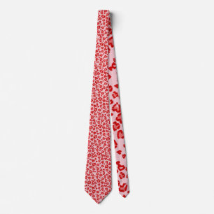 Cravate Motif léopard des coeurs en rouge sur blush