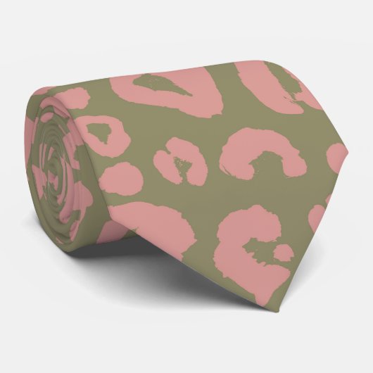 Cravate Motif léopard vert et rose (Roulé)