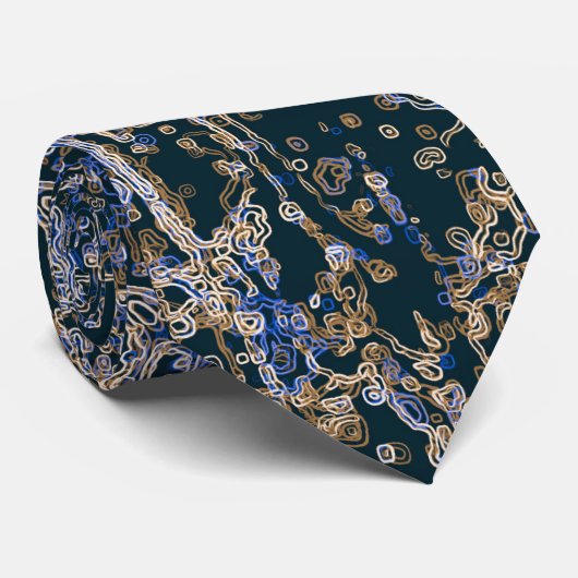 Cravate Motif Ligne courbe or et bleu (Roulé)
