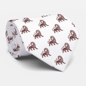 Cravate Motif Lion - Brown foncé sur blanc (Roulé)