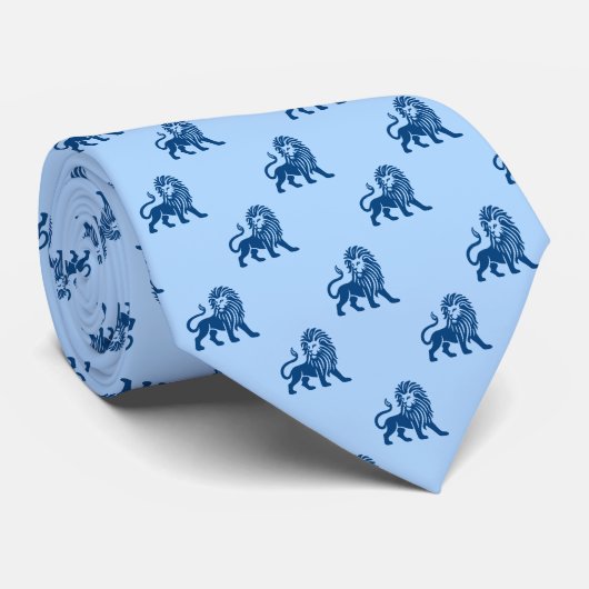 Cravate Motif Lion - Les tons bleu Shibori (Roulé)
