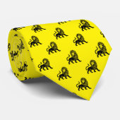 Cravate Motif Lion - Noir sur Jaune Lumineux (Roulé)