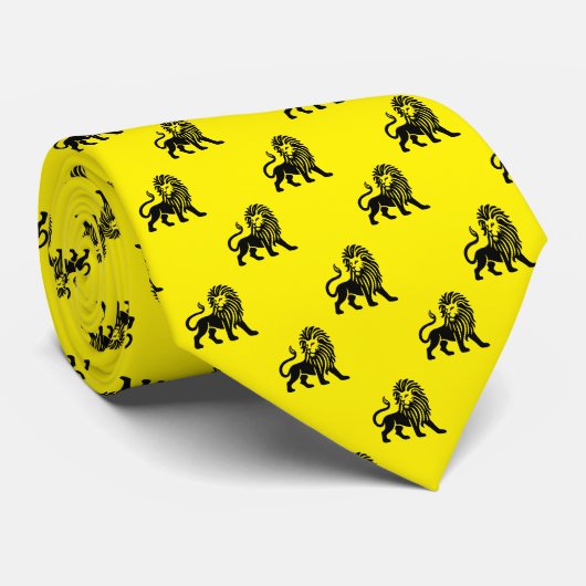 Cravate Motif Lion - Noir sur Jaune Lumineux (Roulé)