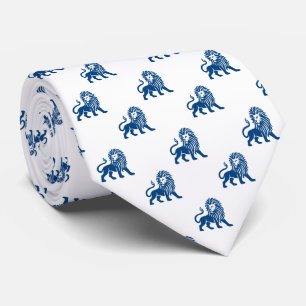 Cravate Motif Lion - Shibori Bleu sur Blanc
